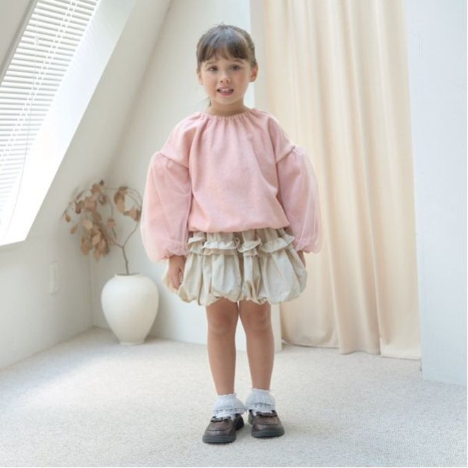 日本 Lycee mine - 俏皮摺邊澎澎氣球短裙-淺杏