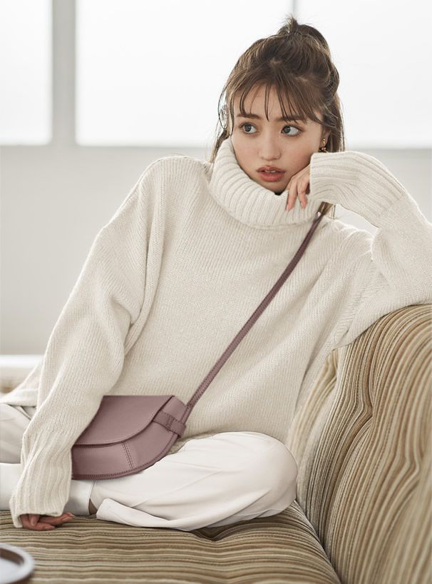 日本 GRL - 大寬鬆高領開衩針織毛衣-鐵灰