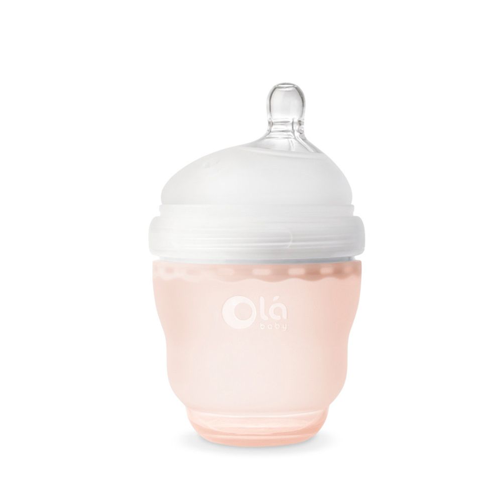 美國 Olababy - 親密乳感寬口矽膠奶瓶-珊瑚橘-120ml