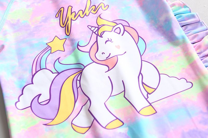 女寶防曬長袖連身泳裝套裝(附帽子)-萌萌獨角獸-紫色