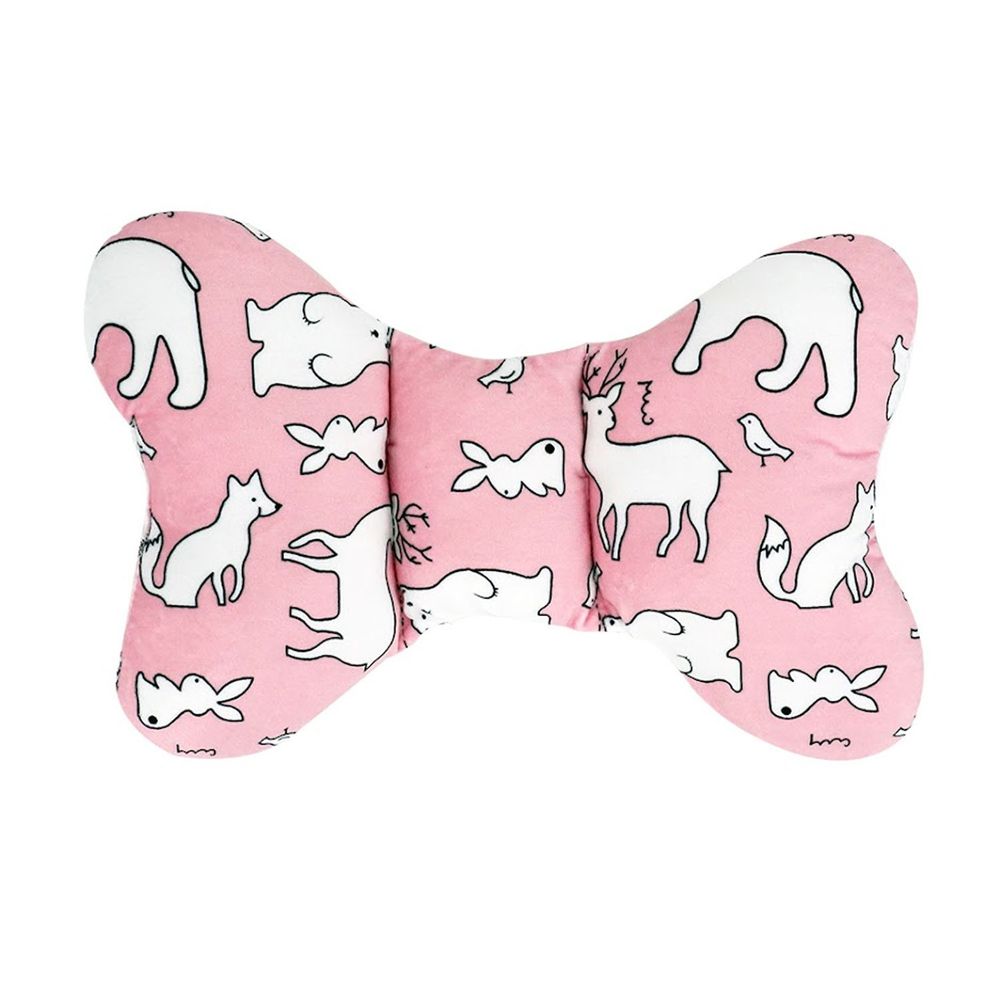 JoyNa - 嬰兒枕頭 蝴蝶枕 定型枕-小鹿紅-絨布款