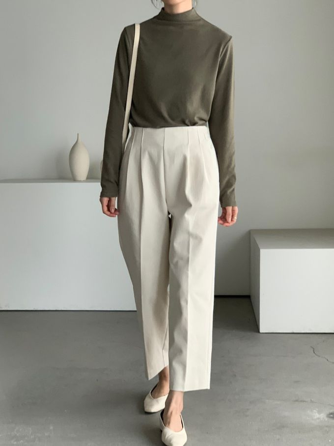 韓國女裝連線 - 百搭中領混羊毛長袖上衣-咖啡 (FREE)