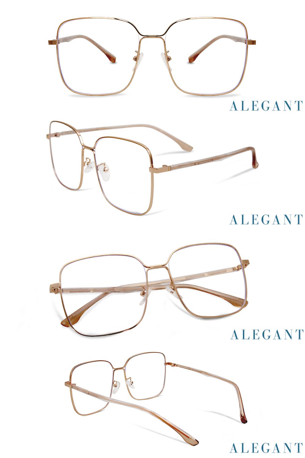 ALEGANT - 燭台金幾何圓弧修飾多邊設計金屬框UV400濾藍光眼鏡