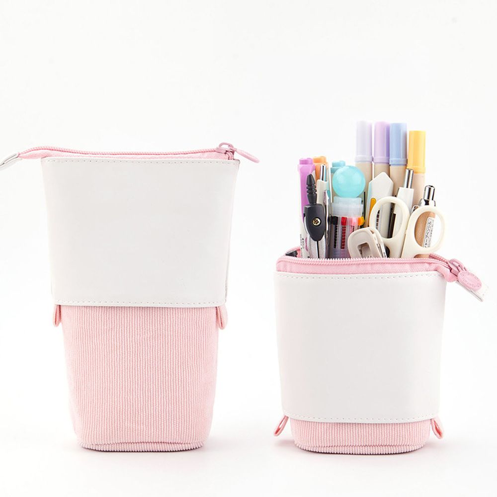 簡約異材質拼接鉛筆袋/筆筒-粉色