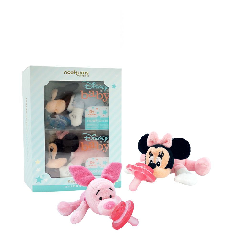 美國 nookums - 迪士尼禮盒組 寶寶可愛造型安撫奶嘴/玩偶-米妮+小豬