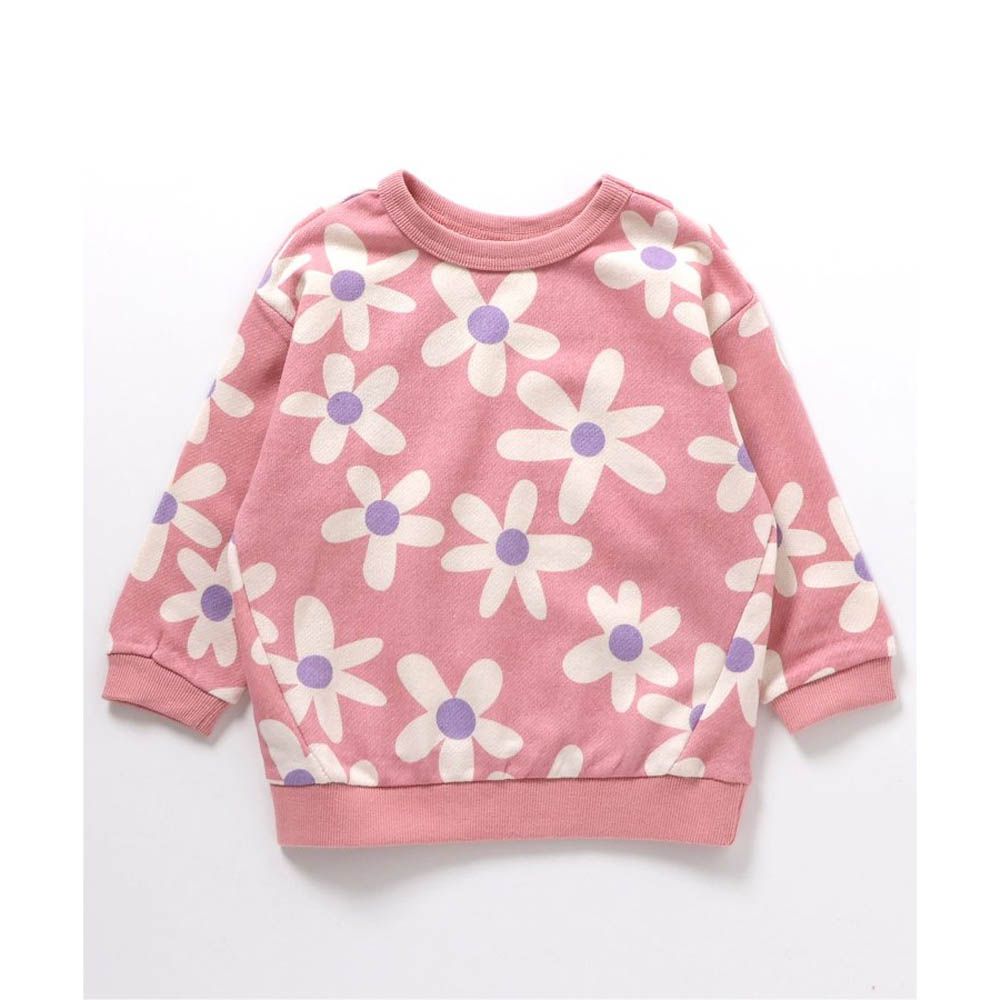 正反OK！滿版印花長袖上衣-花朵-粉白紫