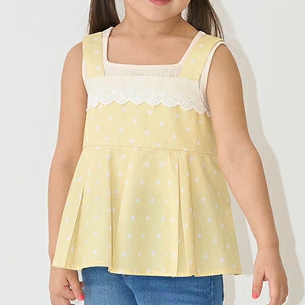 100%棉 胸前蕾絲印花吊帶背心-愛心-黃