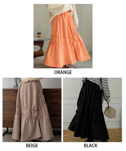 日本 Bou Jeloud - 不規則皺縮設計長裙-橘