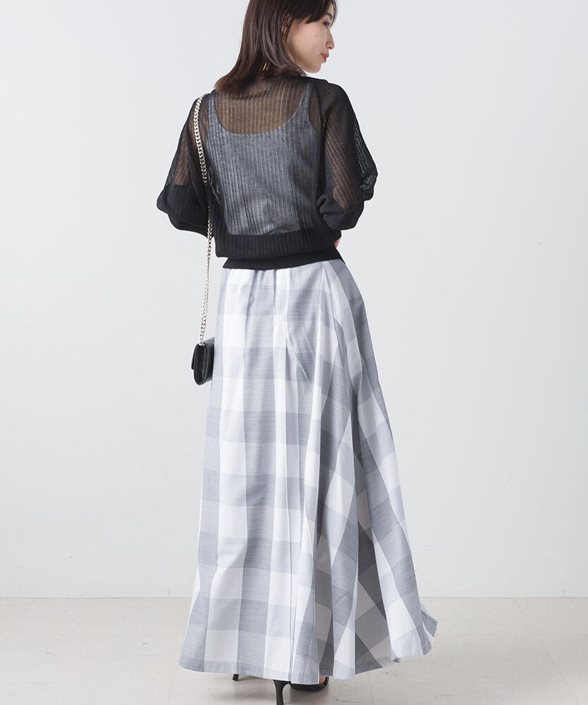 日本女裝代購 - 文藝大格紋修身長裙-淺灰藍