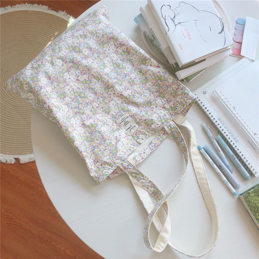 碎花單肩手提帆布袋-淺紫X米花 (37*35cm)