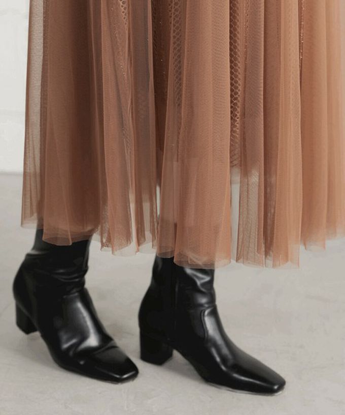 日本 Bab - 華麗優雅層次緹花鬆緊紗裙-質感黑