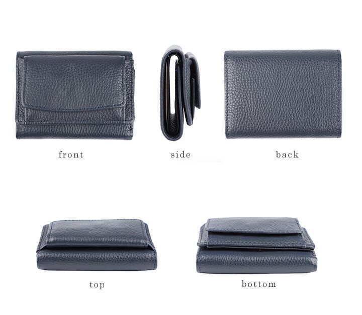 日本 LIZDAYS - 真皮摺疊短夾/零錢包-淺灰杏 (7.5x10x3.5cm)