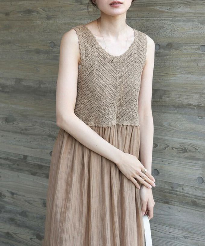 日本 Bab - 夏日氛圍鉤針縐紗背心裙-象牙白