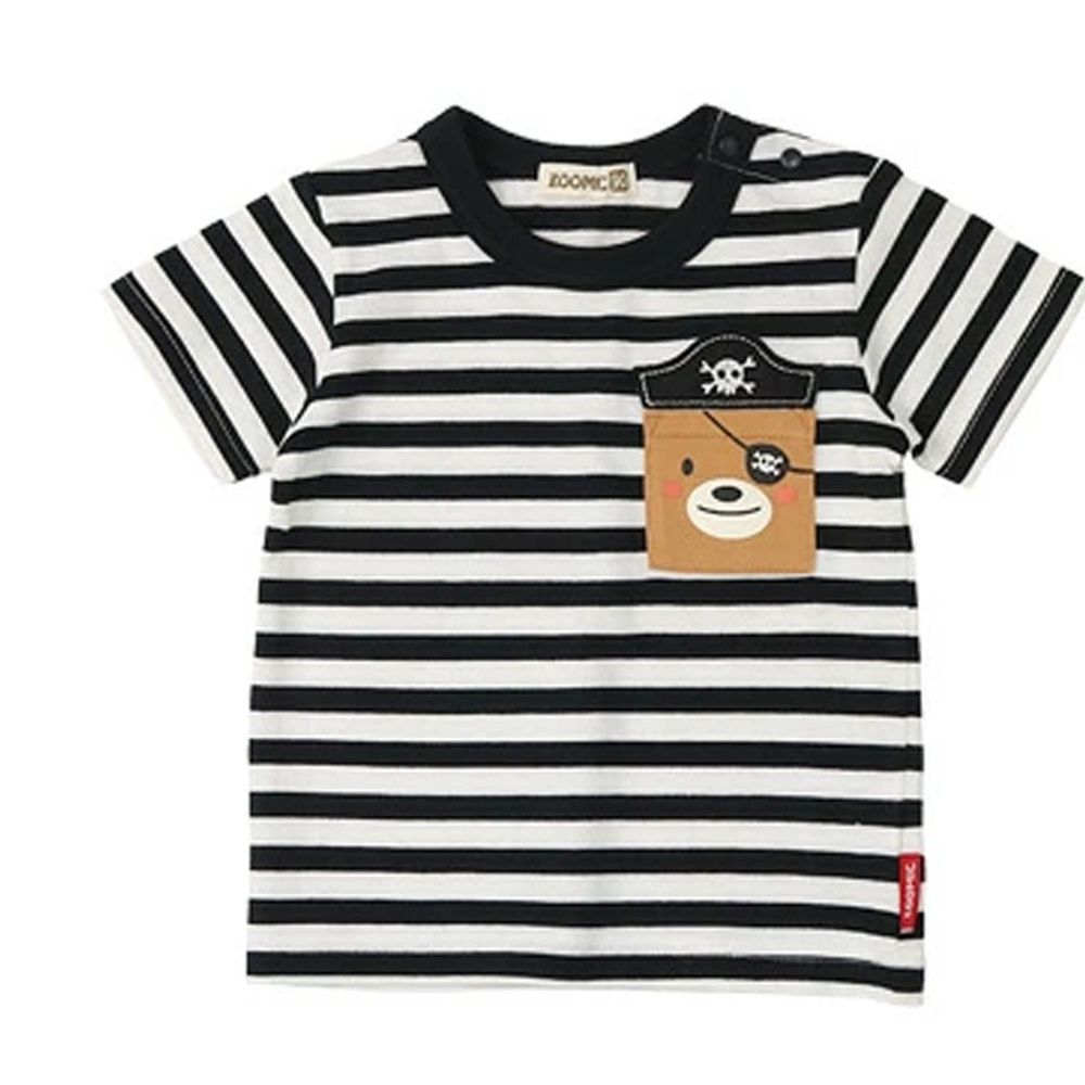 日本 ZOOLAND - 印花拼接短T-熊熊海賊王-黑白條紋