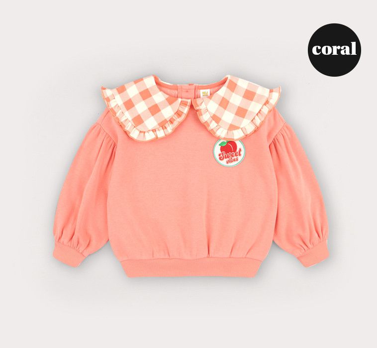 韓國 HEJMINI - (內刷毛)蘋果徽章荷葉領格子裙套裝-蜜桃粉