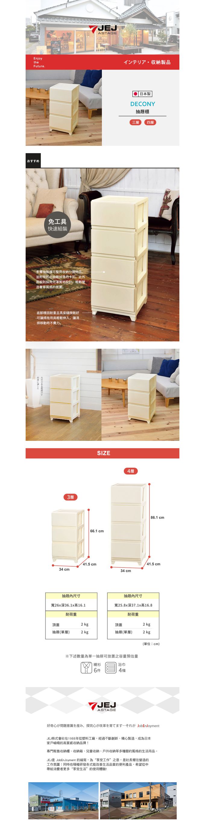 日本JEJ - DECONY日本製三層抽屜櫃-DIY