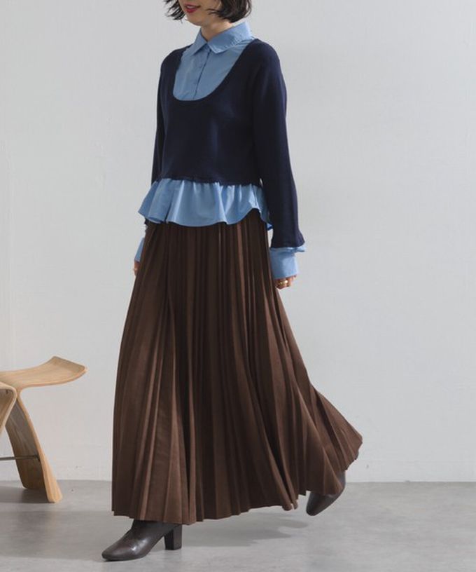 日本 ELENCARE DUE - 俐落低調麂皮百褶長裙-象牙米