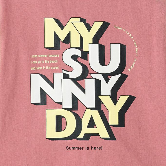 日本 petit main - 100%棉 夏季感印花短袖上衣-MY SUNNY DAY-粉紅