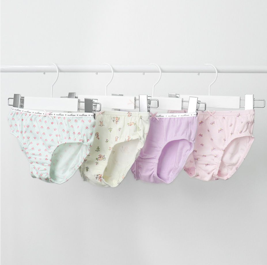 韓國 Mellisse - 韓製無螢光棉透氣三角褲(女寶)-粉X薄荷綠X米X紫-四件組