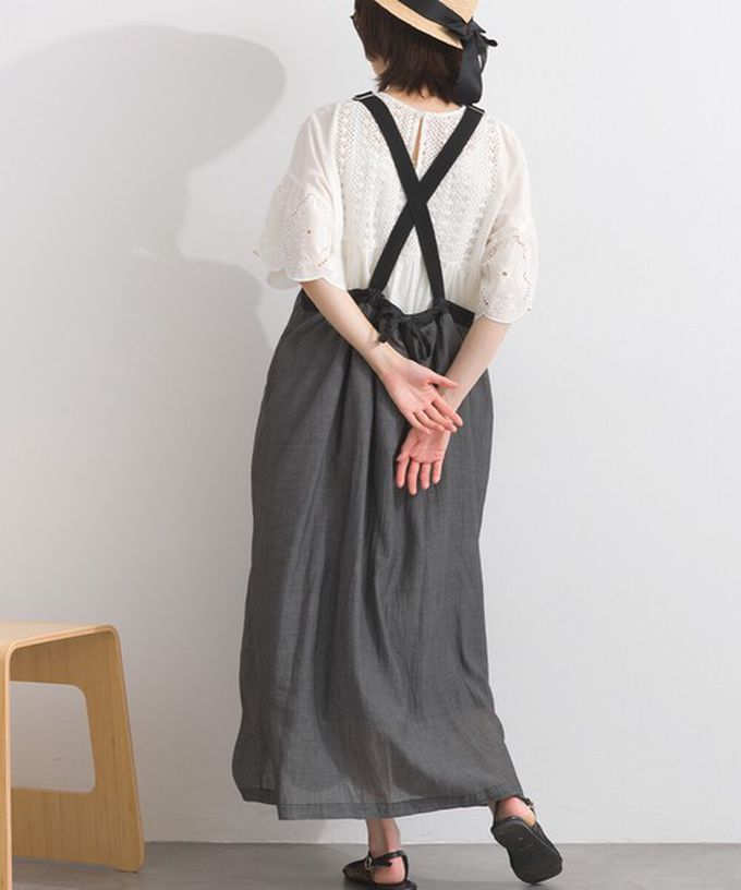 日本 Lupilien - 拼接風抽繩飄逸薄牛仔吊帶洋裝-藍灰系