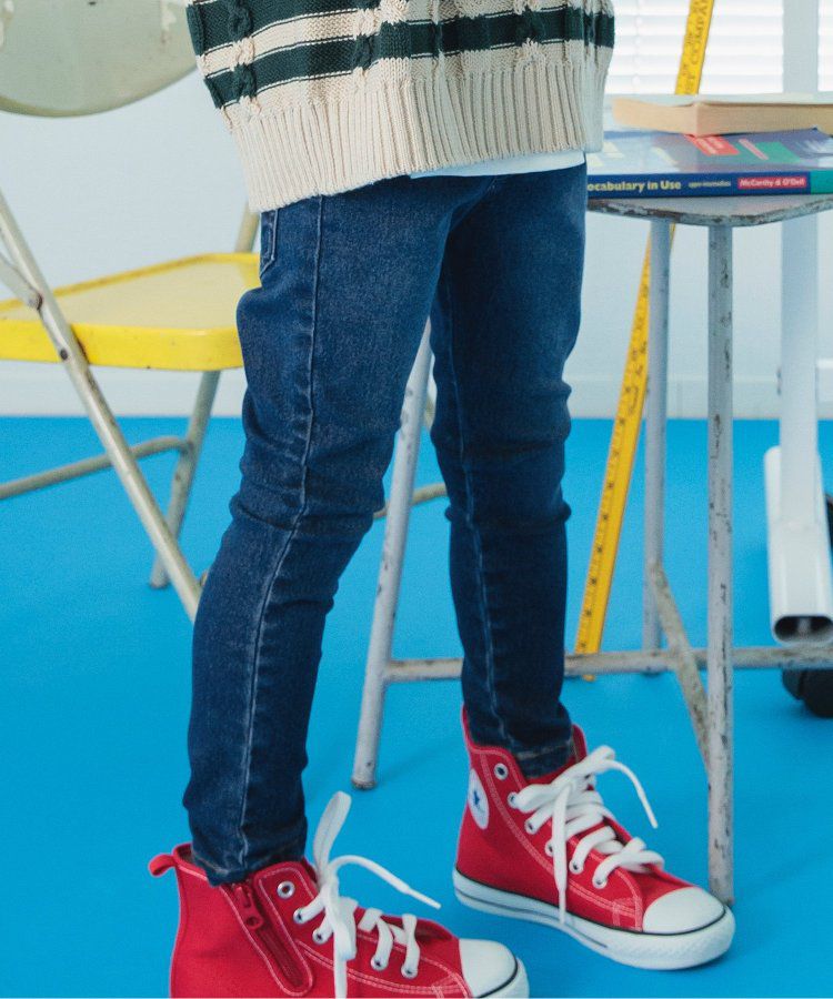 日本 BREEZE - [推薦]定番彈力鬆緊合身長褲-藍綠格紋