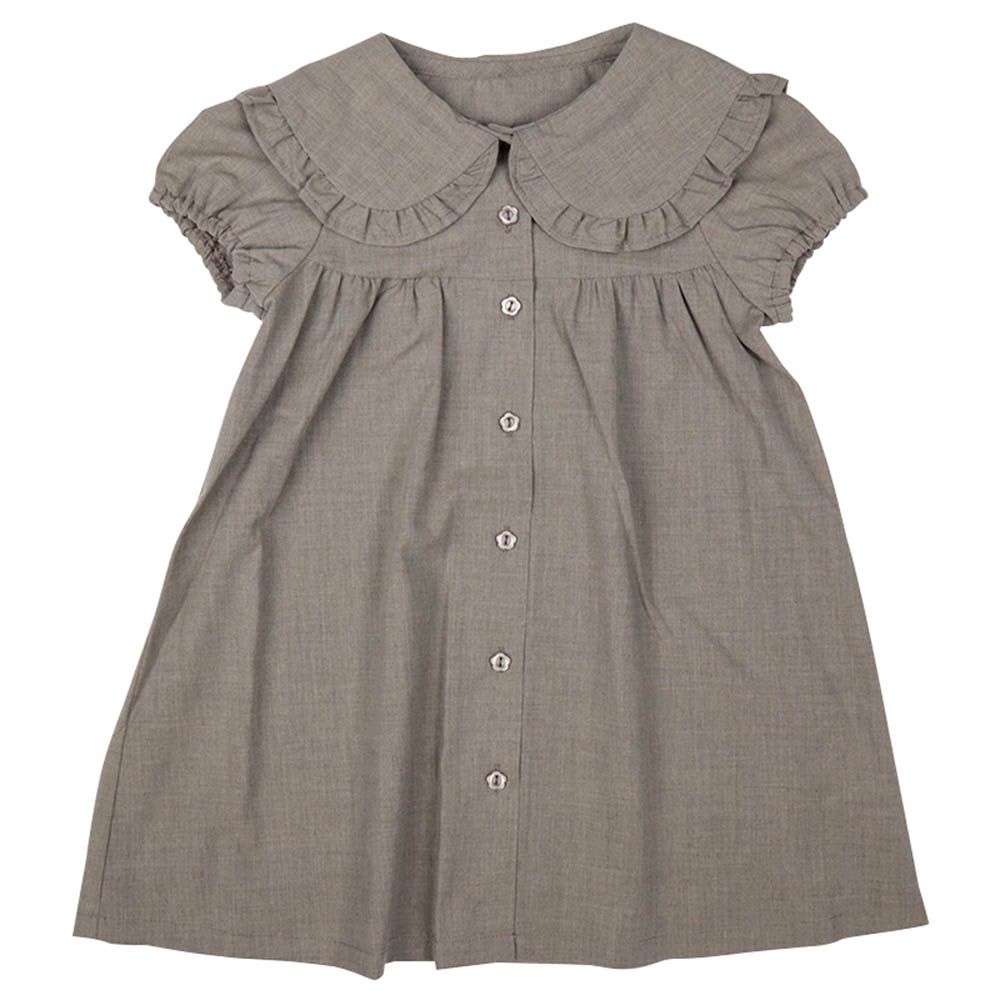 短袖洋裝-大領子-灰色