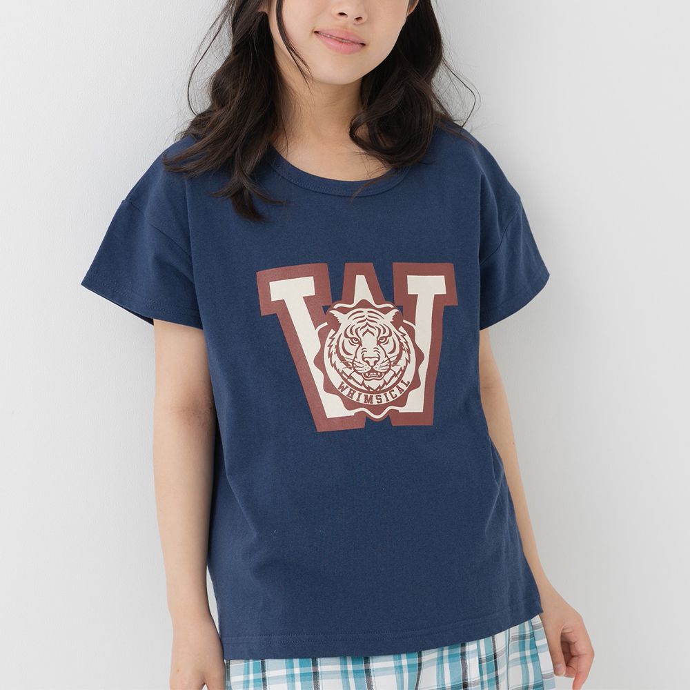 100%棉 印花柔軟短袖上衣-老虎logo-深藍