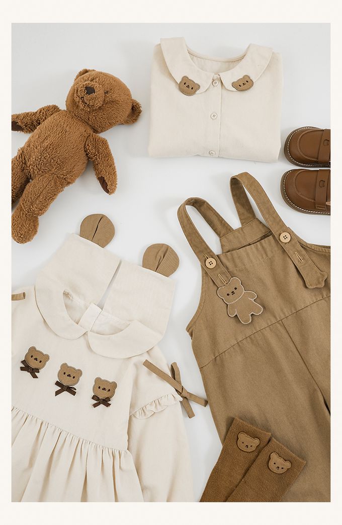 可愛萌萌熊吊帶長褲-熊熊-咖啡色