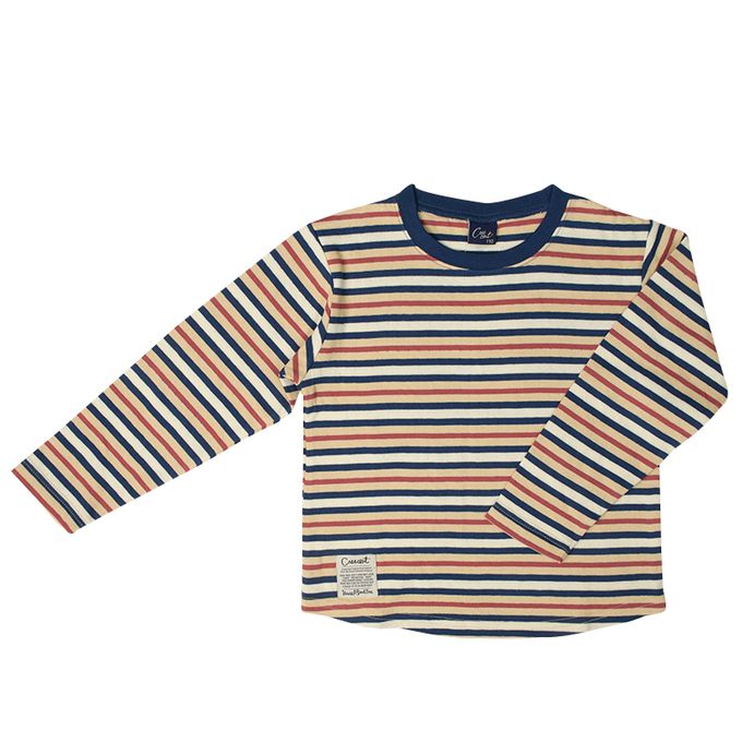 akachan honpo - T恤-橫紋-橘色