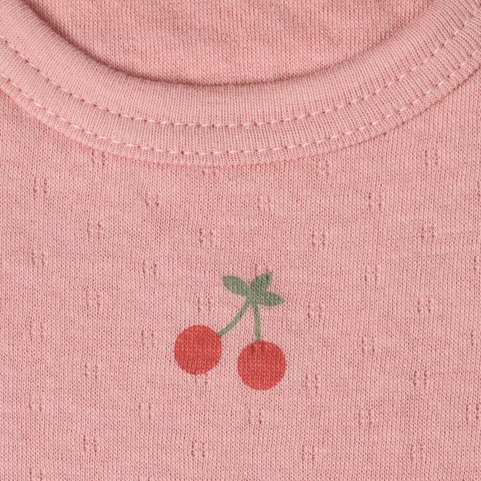 akachan honpo - 短袖圓領上衣2件組蓬鬆棉-櫻桃&點點-粉紅色