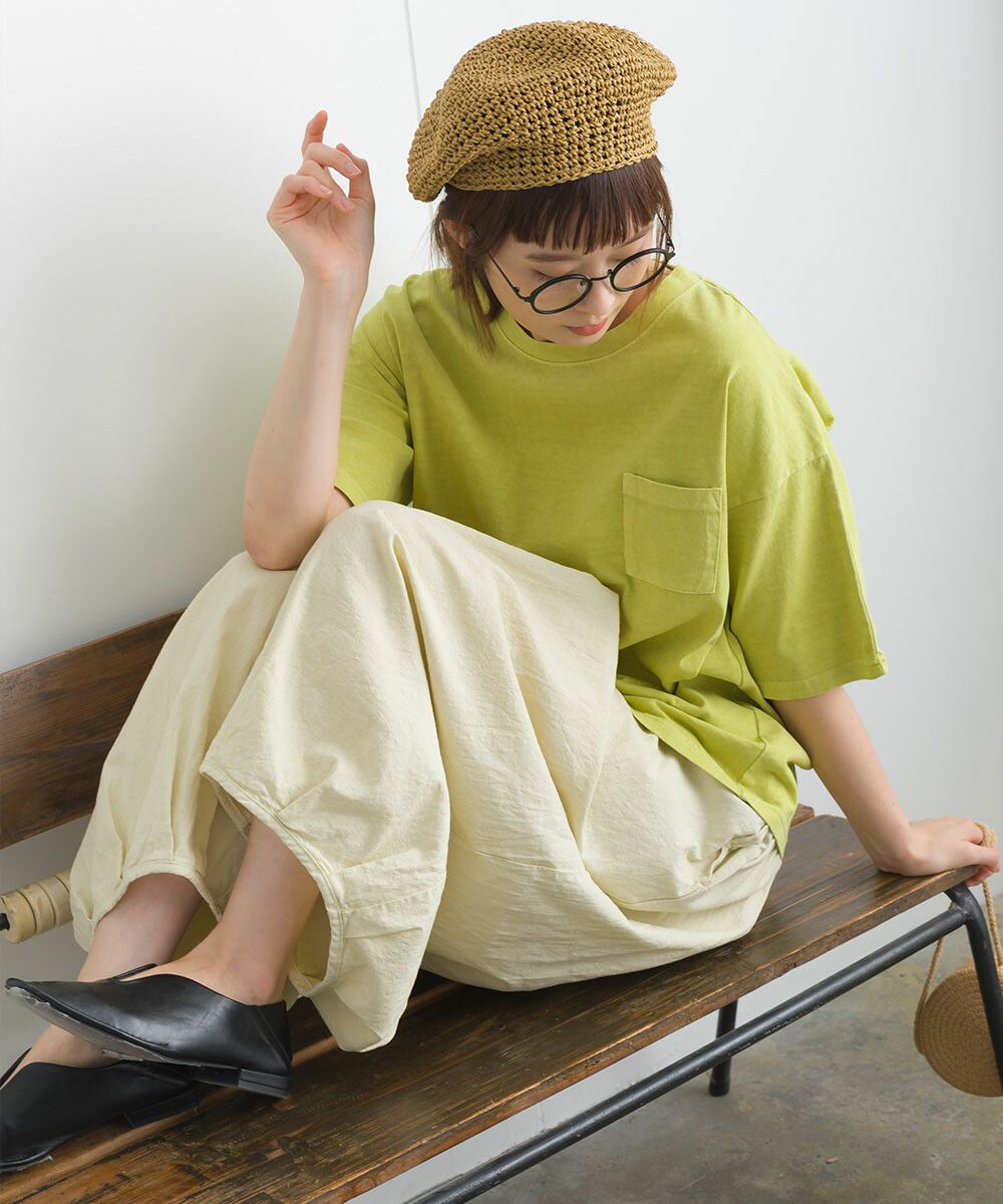 日本女裝代購 - 舒適落肩小口袋五分袖上衣-奶茶棕