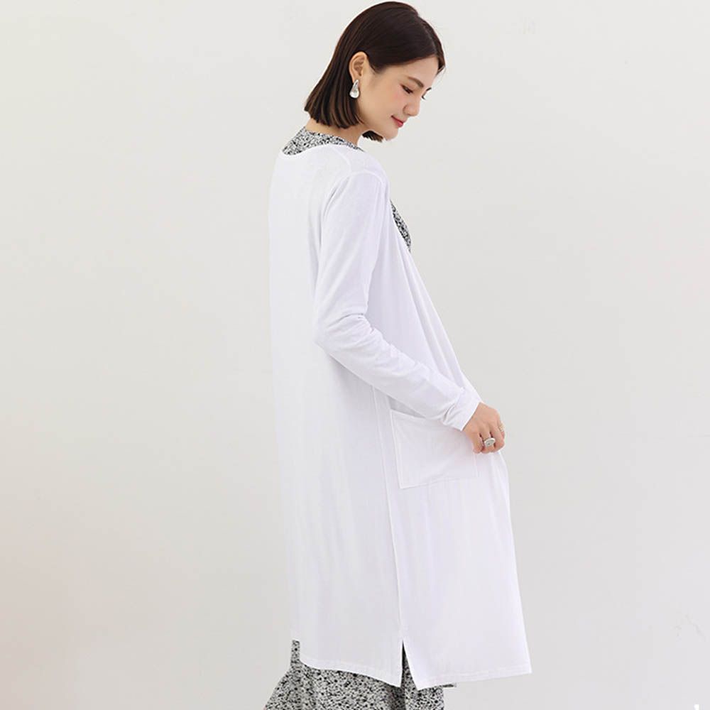 莫代爾雙口袋長版防曬外套/罩衫-白色 (F)