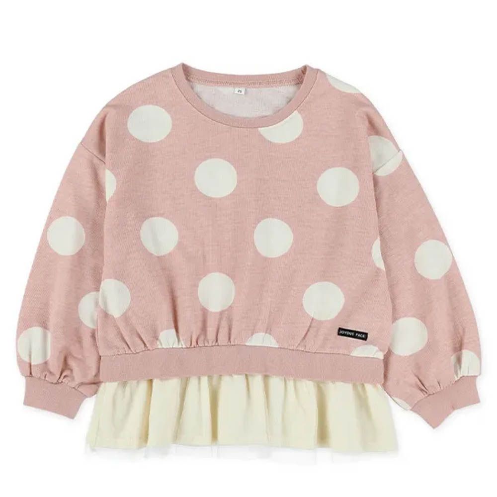 夢幻薄紗圓點長袖上衣-粉紅