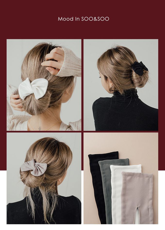 韓國 Soo&Soo - 韓式丸子頭編髮髮飾(素色)-黑 (約33*9.5cm)