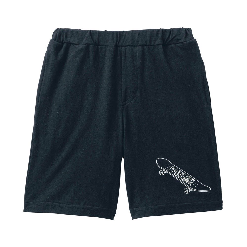 純棉薄涼印花短褲-滑板-黑