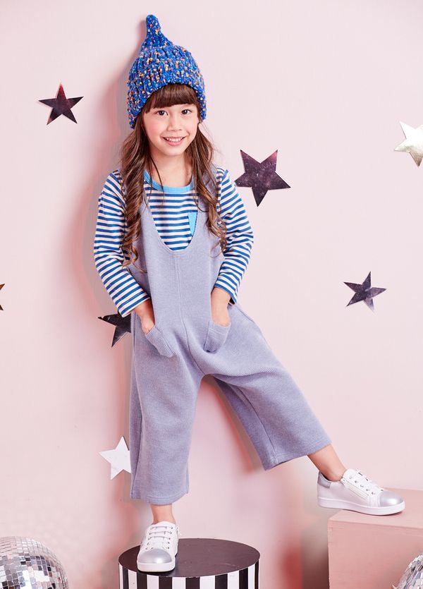 麗嬰房 Little moni - 雙口袋連身寬褲-單寧布藍