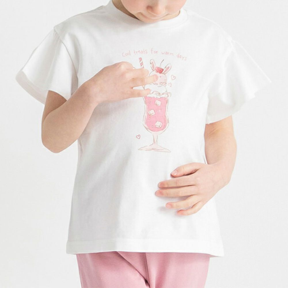 100%棉 荷葉短袖上衣-冰淇淋蘇打-白