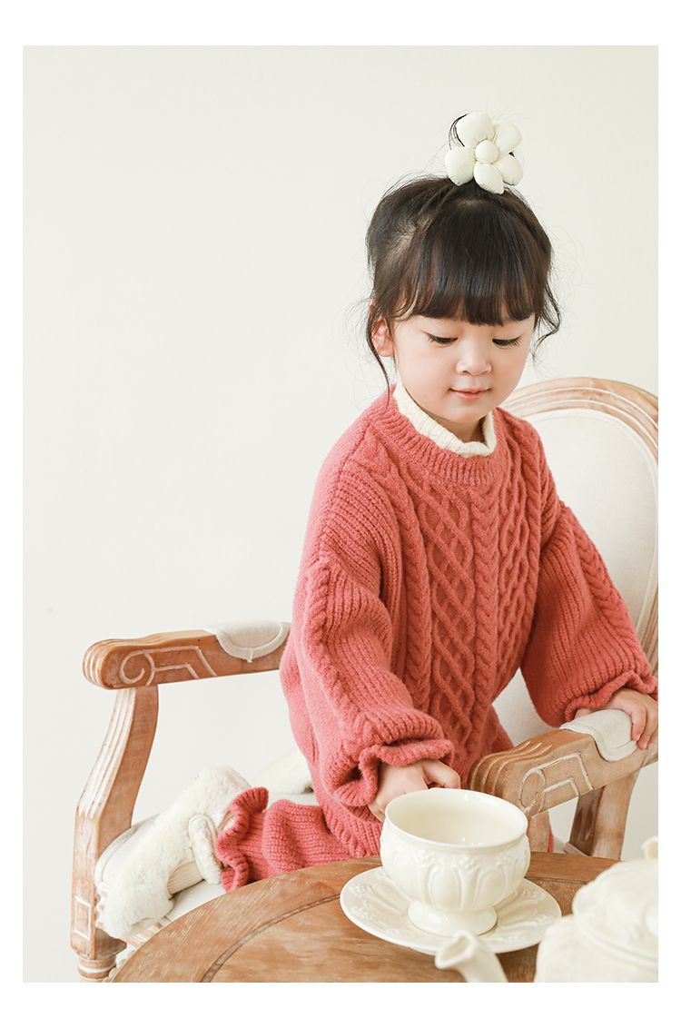 TONGMO - 復古針織花邊長褲-卡其色