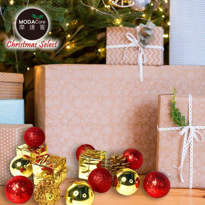 MODACore 摩達客 - 聖誕50mm(5CM)紅金系30入吊飾組(松果禮物盒球飾)  | 聖誕樹裝飾球飾掛飾