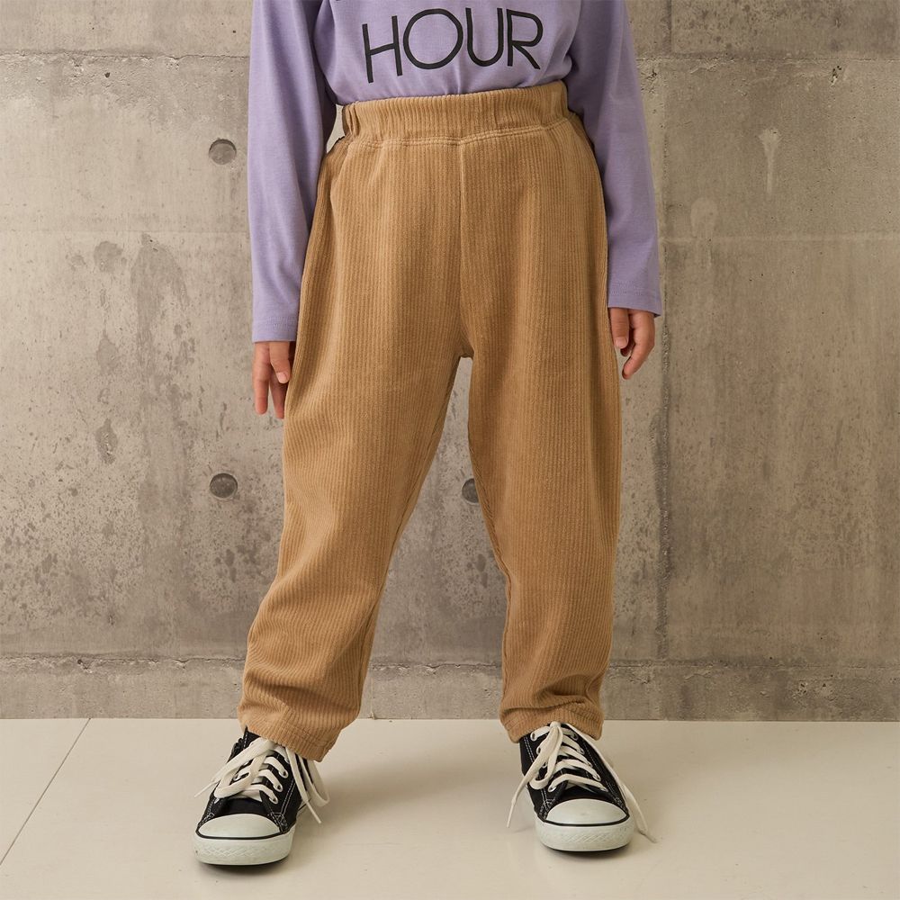 柔軟寬鬆織燈芯絨長褲-卡其