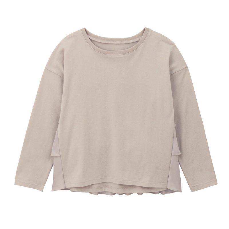 日本千趣會 - (孩子) 後腰蛋糕薄紗拼接長袖上衣-灰杏