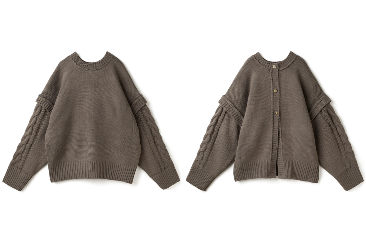 日本 GRL - 前後2way拼接麻花紋排扣毛衣-米