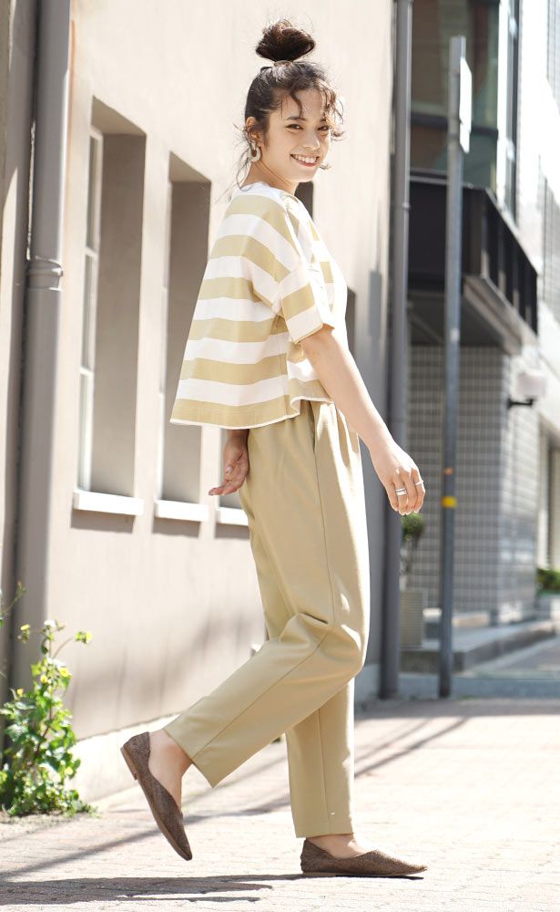 日本 zootie - 顯瘦修身設計 粗條紋五分袖上衣-灰