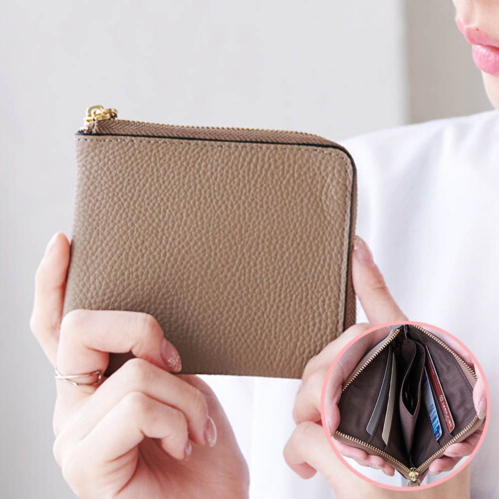 真皮迷你超輕巧拉鍊短夾-深棕 (11x9.5x1.5cm)