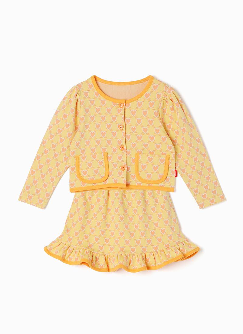 韓國 OZKIZ - 滿版粉愛心紋兩件式裙裝套裝-黃