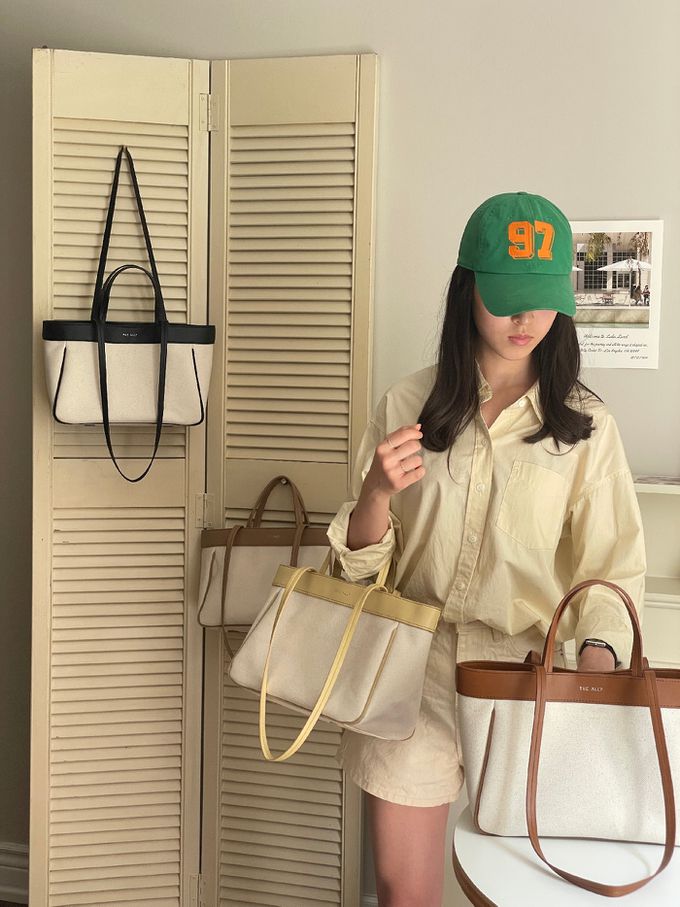 韓國 THEALLY - 經典帆布包手提/肩背包-黑