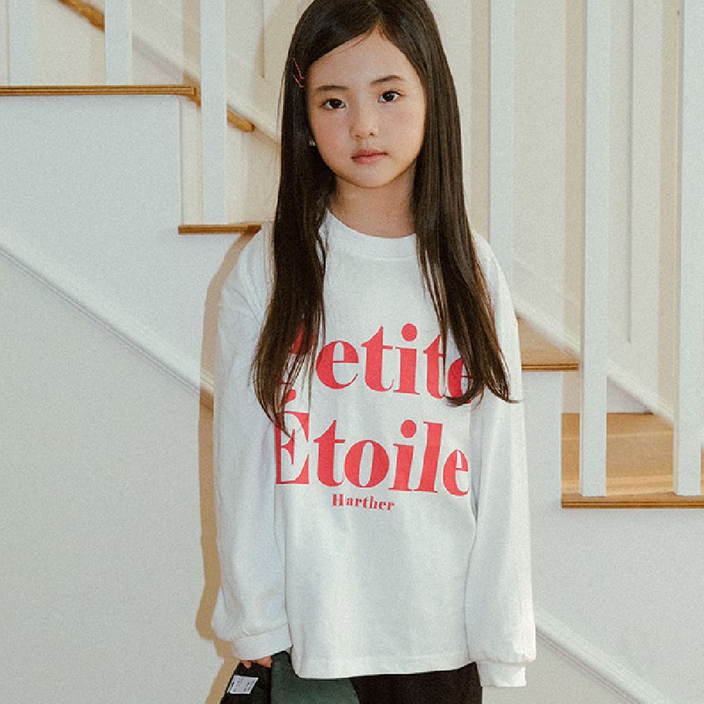 W.S.B. 文字印花純棉長袖上衣-Petite Étoile-白