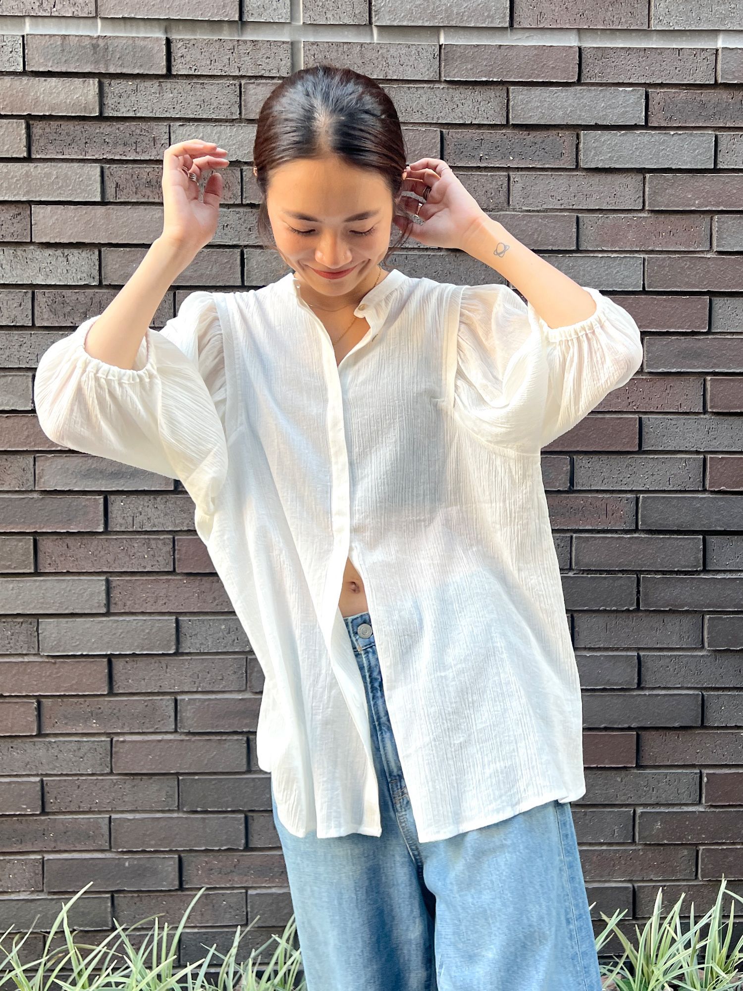 日本 Ungrid - 氣質優雅泡泡袖襯衫-紅 (F)