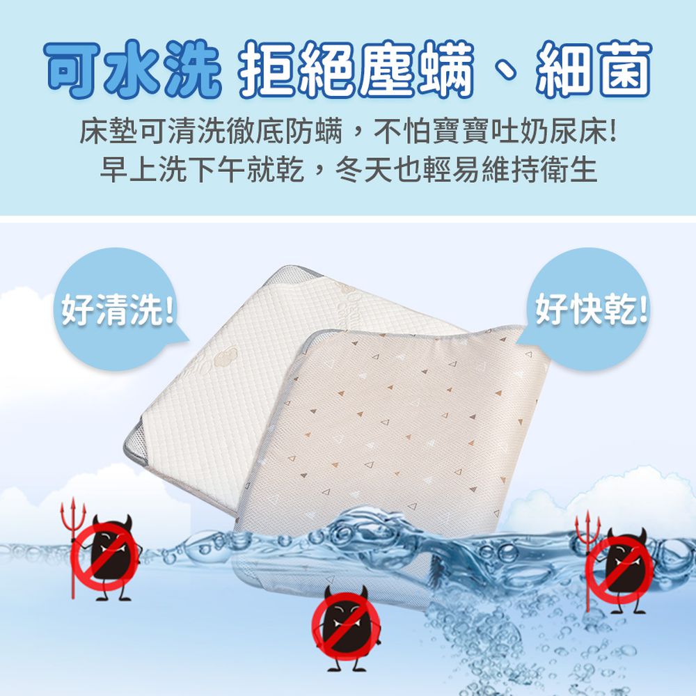 二合一有機棉透氣排汗嬰兒床墊-水手熊粉