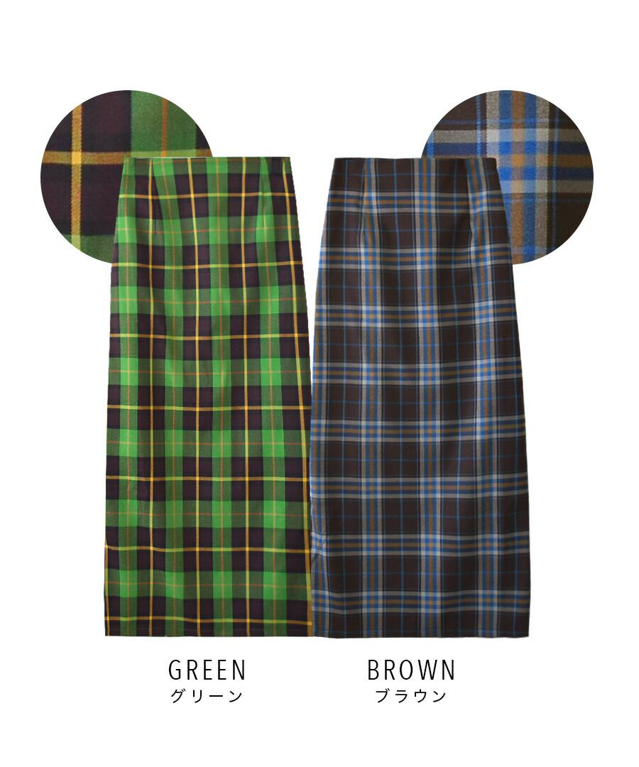 日本 zootie - 復古格紋配色直筒裙-咖啡